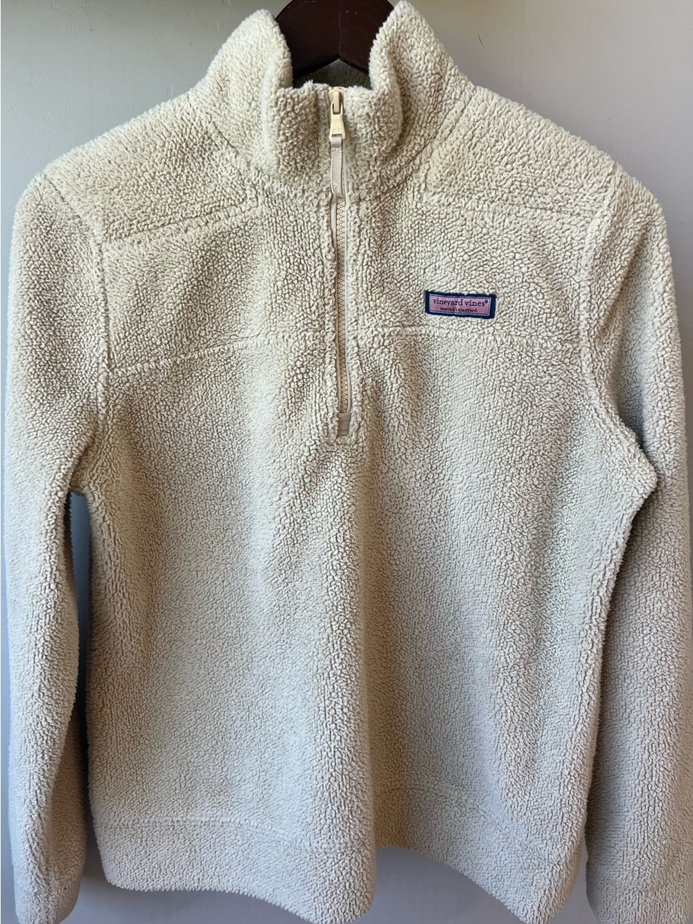 Vineyard Vines Cream Sherpa Fleece Quarter 1/4 Zip Pullover Jacket Womens Small